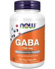 GABA, 750 mg, 100 капсули, Now -1