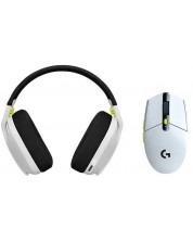Комплект слушалки и мишка Logitech - G435, G305, бял/черен/лайм