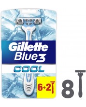 Gillette Blue 3 Мъжка самобръсначка Cool, 6 + 2 броя