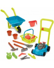 Градинарски комплект 3 в 1 Ecoiffier - Косачка, количка и кошница с инструменти, 16 части -1