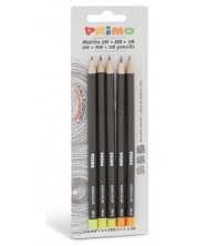 Графитени моливи Primo mix - Шестоъгълни, 5 броя (1 x 2H, 2 x НВ, 2 x 2B)