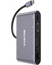 Хъб Canyon - DS-14, 8 порта, USB-C, сив -1