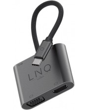 Хъб LINQ - 8915, 4 в 1, USB-C/HDMI, USB-C, USB-A, VGA, сив