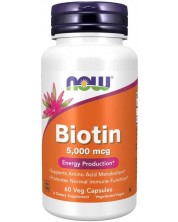 Хранителна добавка Now - Biotin, 5000 mcg, 60 растителни капсули -1