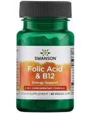 Folic Acid & B12, 30 растителни капсули, Swanson -1