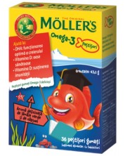Omega-3 Желирани рибки за деца, ягода, 36 броя, Mollers -1