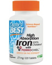 Iron with Ferrochel, 27 mg, 120 таблетки, Doctor's Best