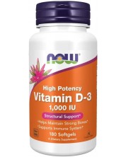 Vitamin D-3, 1000 IU, 180 меки капсули, Now
