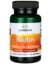 Biotin, 10000 mcg, 60 меки капсули, Swanson