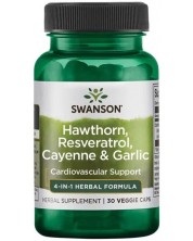 Hawthorn, Resveratrol, Cayenne & Garlic, 30 капсули, Swanson
