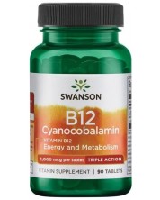 B12 Cyanocobalamin, 1000 mcg, 90 таблетки, Swanson -1