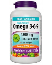Omega 3-6-9, 1200 mg, 150 софтгел капсули, Webber Naturals
