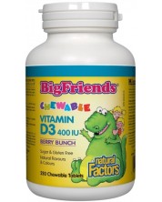 Big Friends Vitamin D3, 400 IU, 250 дъвчащи таблетки, Natural Factors