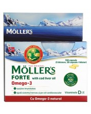 Omega-3 Forte от черен дроб на треска, 150 капсули, Mollers