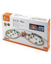 Игрален комплект Viga - Влак с релси, 39 части