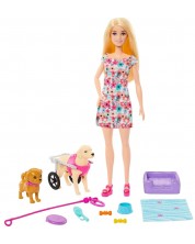 Игрален комплект Barbie - Барби с кученца и куче в инвалидна количка -1