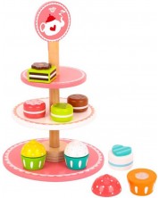 Игрален комплект Tooky Toy - дървени кексчета и десерти на поднос -1