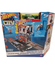 Игрален комплект Hot Wheels City - Автосервиз, с зелена количка -1