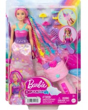 Игрален комплект Barbie Dreamtopia - Кукла за прически с аксесоари -1