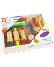 Игрален комплект Smart Baby - Дървени инструменти за пластилин, 12 части -1