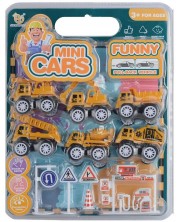 Игрален комплект Raya Toys - Строителни машини, Бензиностанция с пътни знаци