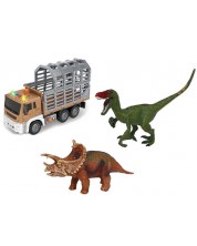 Игрален комплект Raya Toys - Камион с динозаври, с музика и светлини, 1:16