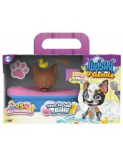 Игрален комплект Kidz World Washy Friends - Кално кученце за къпане с вана, Boston Terrier -1