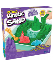 Игрален комплект Kinetic Sand - Пясъчник с аксесоари и зелен кинетичен пясък