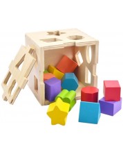 Игрален комплект Acool Toy - Дървен куб сортер с геометрични фигури -1