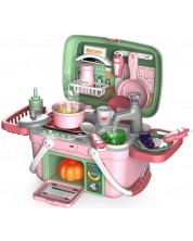 Игрален комплект Raya Toys - Кухня в кошница с пара и светлини -1