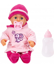Интерактивна кукла Bayer First Words Baby - Розова рокля с мишле, 38 cm -1