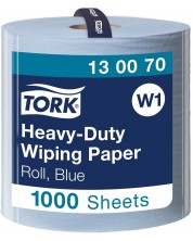 Индустриална хартия на ролка Tork - Heavy-Duty Wiping Paper, W1, 1 х 1000 къса, синя