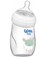 Извито стъклено шише Wee Baby Natural, 180 ml, овчица -1