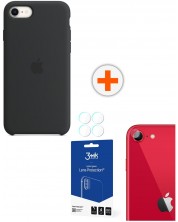 Калъф Apple - Silicone + протектор 3mk - Lens Protection, iPhone SE, Midnight -1