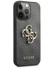 Калъф Guess - PU 4G Metal Logo,  iPhone 13 Pro Max, сив -1