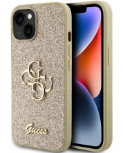 Калъф Guess - Fixed Glitter 4G Metal Logo, iPhone 15, златист -1