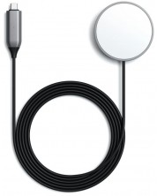 Безжично зарядно Satechi - Magnetic, кабел USB-C, 7.5W, черно