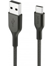 Кабел Belkin - Playa, USB-A/USB-C, braided, 1 m, черен -1
