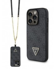 Калъф Guess - Strass Triangle Metal Logo, iPhone 15 Pro Max, черен -1