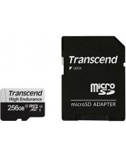 Карта памет Transcend - High Endurance, 256GB, microSDXC + адаптер