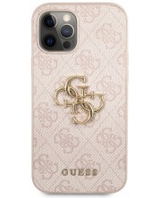 Калъф Guess - PU 4G Metal Logo Case, iPhone 12/12 Pro, розов -1