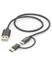 Кабел Hama - 201533, USB-A/micro USB/USB-C, 1 m, черен -1