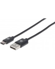 Кабел Manhattan - 2075100156, USB-A/USB-C, 0.5 m, черен