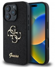 Калъф Guess - PU Fixed Glitter 4G Metal Logo, iPhone 16 Pro, черен -1