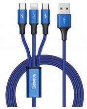 Кабел Baseus - 3 в 1, USB-C/Micro USB/Lightning, 1.2 m, син -1