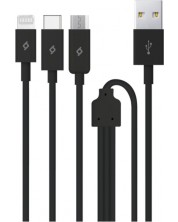 Кабел ttec - Trio Charge, USB-A/USB-C/Micro USB/Lightning, 1.2 m, черен