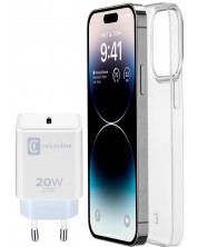 Пакет калъф и зарядно Cellularline - iPhone 14 Pro Max, прозрачен/бяло -1