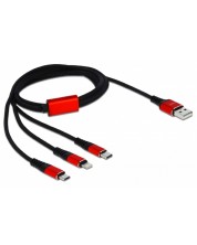 Кабел Delock - 3 в 1, USB-A/Micro USB/USB-C/Lightning, 1 m, черен/червен