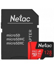 Карта памет Netac - 128GB, microSDXC, Class10, черна/червена -1