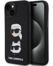 Калъф Karl Lagerfeld - Liquid Silicone Saffiano Choupette Head, iPhone 15, черен